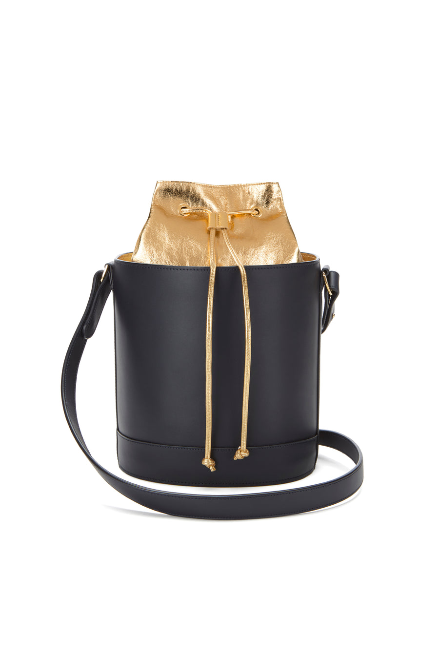 Bucket Bag in Navy and Gold